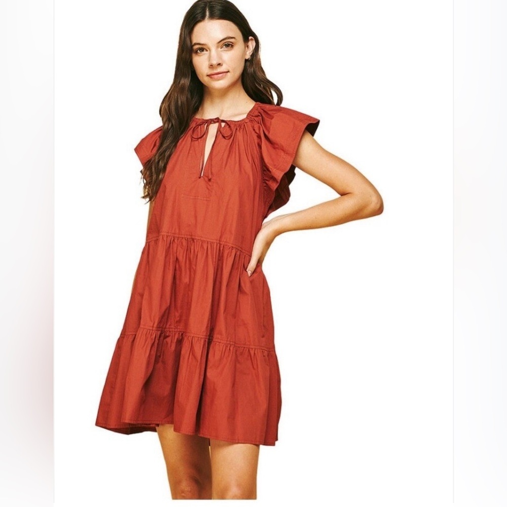 Pinch Terracotta Ruffle Sleeve Mini Dress